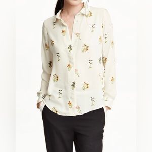 White Floral button down shirt H&M size 12